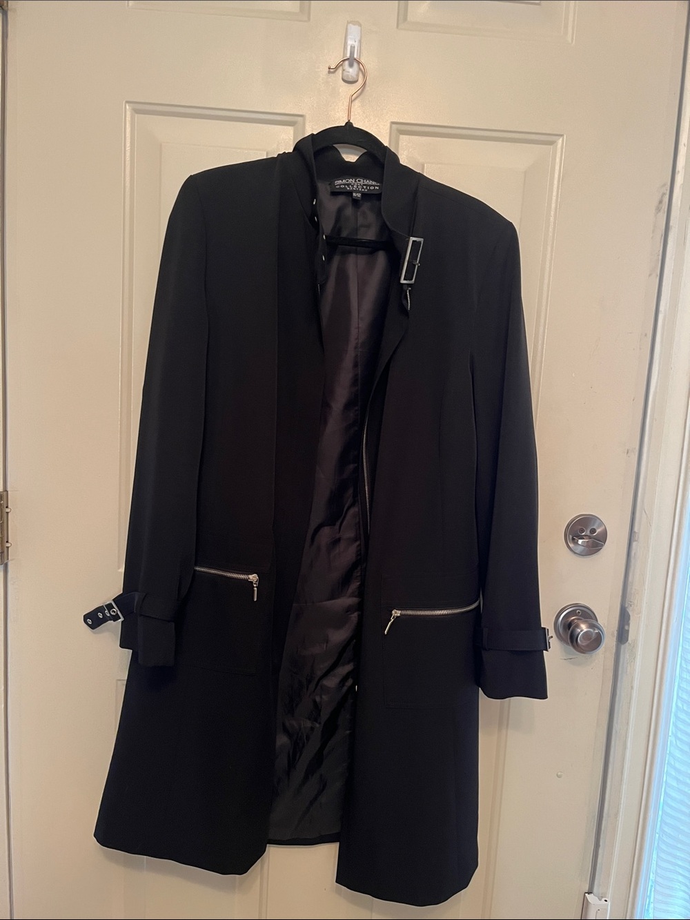 Simon Chang collection Black Longline Trench Coat with Buckle Detail